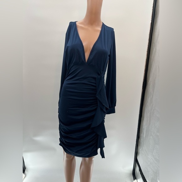 Midnight Blue Rouched Dress (NWOT) M - Picture 2 of 10